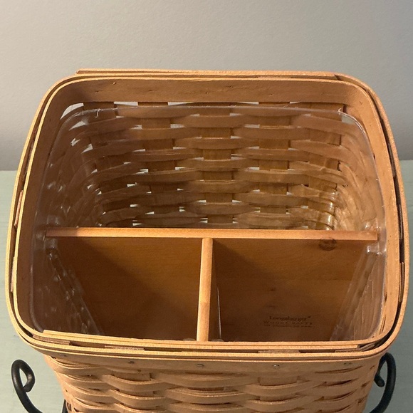 Longaberger 2004 TV Time Basket, Wrought Iron Stand, Protector, Wooden Dividers - Picture 2 of 16